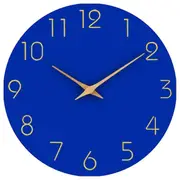 Wall Clock 12 Inch Silent Non Ticking Wood Wall Clocks Battery Operated Wooden White Modern Simple Blue