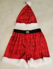 Men's Christmas Santa Boxer Shorts & Hat: S-M-L-XL