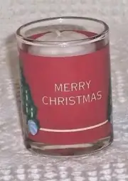 (620)-Vtg-NEW-1992 Glass Merry Christmas Votive Candle Holder&Candle-Lite Candle