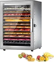 Xoxomeg Commercial Food Dehydrator,12 Trays Stainless Steel Dry Fruit Machine,20-90° Temperature Control,24 Hours Timer,Dual Fan Design,for Herb, Meat, Fruit and Vegetables