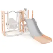 Costway7 in 1 L-shaped Toddler Swing and Slide Set with Swing for Toddler-Pink &amp; White