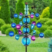 Metallic 3 Tier Wind Spinner Stake w/ Glass Balls Outdoor Yard Garden Home Decor