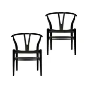 Set of 2 - Hans Wegner Replica Wishbone Cord Dining Chair - Black