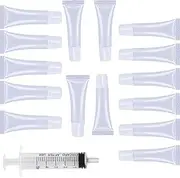 15Pcs Lip Gloss Tubes Containers,Soft Squeezable Cosmetic Tubes with Dispensing Syringes,Empty Lip Gloss Tubes Clear Soft Squeezable Lip Balm Containers,Refillable Tubes for DIY Lip Gloss Balm (15ml)