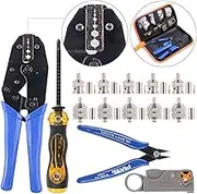 Swpeet 14Pcs Professional Coaxial Cable Tool Kit, Ratcheting Wire Terminal Coaxial Cable Tool Kit with 1Pcs Cable Stripper and 10pcs 50 Ohm BNC Crimp Male/Straight Connectors for Coax Connectors