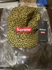 NWT Supreme Barbour Waxed Cotton Box Logo Hat Camp Cap Leopard SS20 AUTHENTIC