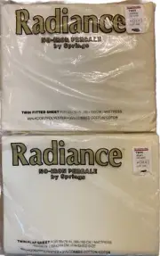 New! Vintage Radiance No-Iron Percale By Springs Twin Flat & Fitted Sheet Ivory