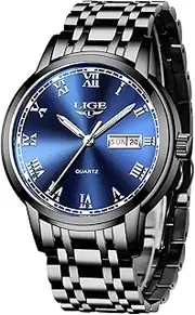 [LIGE] Mens Watches Stainless Steel Waterproof Date Analogue Quartz Watch Business Dress Wristwatch for Men