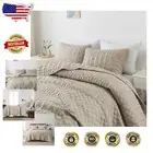 Stylish Geometric Beige Quilt King Size Set with Pillow Shams - Machine Washable