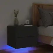 Wall Mounted Bedside Cabinet with LED Light Modern Black Storage Shelf