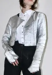 NWT ONE TEASPOON Silver leather jacket sz S 6 Motorcycle Slim Fitted $490