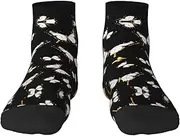 [JEJEA] Gold White Butterflies Black print Men's Athletic Cushioned Crew Socks Crew Training Athletic Socks Men and Women for Sports