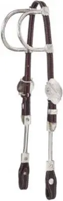 New! Ferruled DOUBLE EAR LEATHER HEADSTALL w/ Silver engraved buckles tips