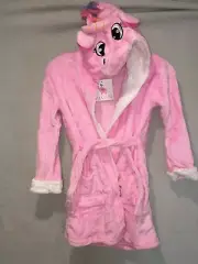 GIRL'S SIZE 7 AGE 7 JAX & OLIVIA LUXURY HOODED ROBE UNICORN PINK FUZZY SOFT NEW
