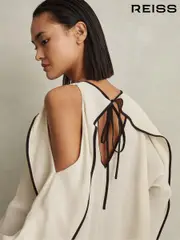 Reiss White Daria Ruffle Detail Cut Out Blouse (N72420) | $325