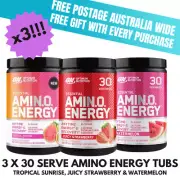 OPTIMUM NUTRITION | AMINO ENERGY 30 SERVES x 3 TUBS | BCAA | FREE POSTAGE