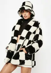 [Girlfriend Material] Checkered Hendrix Faux Fur Coat