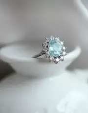 2.00 Ct Oval Natural Aquamarine Proposal Diamond Ring 14K solid white gold