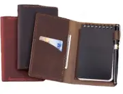 Notepad holder pad pen bag case Note cover notebook pouch cow Leather coffee Y74