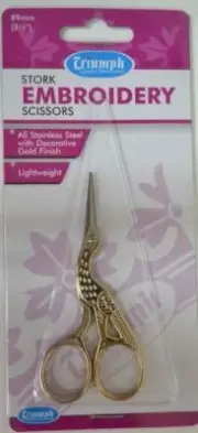 Triumph Stork Embroidery Scissors, 89mm (3 1/2"), Lightweight, Gold Finish