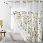 No Hook Shower Curtain with Snap in Liner Blue Yellow Wildflower Shower Curtain