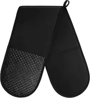 AUAUY 1 PC Black Double Oven Gloves, 250°C/482°F Heat Resistant BBQ Oven Mittens with Ropes, Silicone Non-Slip Design Gloves-Oven Mitts, Cooking Oven Glove Mitts for Cooking Baking Grilling