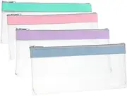 [TEHAUX] 4pcs Frosted Transparent Money Wallet with Zipper Reusable Cash Envelope Pouches for Budgeting for Checks and Personal Use and