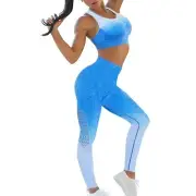 NWT Women's Two-Piece Blue Ombre Yoga Bra & Leggings Set