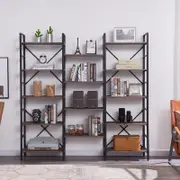 YES4HOMES Industrial Vintage Shelf Bookshelf, Wood and Metal Bookcase Furniture for Home & Office