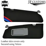 BLACK STITCH TRI STRIPE 2X SUN VISOR LEATHER COVERS FITS BMW E91 E92 05-13 (for: BMW)
