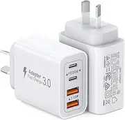 [2 Pack] 40W USB C Charger, 4-Port USB Wall Charger Plug with Dual PD USB C and USB A Fast Charger Charging Port Multi USB Power Adapter AU Plug Compatible with iPhone 16/15/14/13/12/11, iPad, Samsung