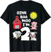 [X.Style] Oink Baa Moo I'm Two 2 Kids Toddler Farmer 2nd Birthday ds1298 T-Shirt (S) Black