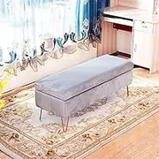 Contemporary Ottoman Multifunction Velvet Bench Upholstered with Storage Footrest Shoe Changing Stool for Living Room Bedroom-Light Gray 80x40x43cm(31x16x17inch)