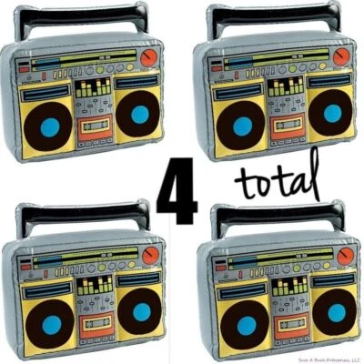 (4) 70's 80's BOOM BOX RADIO Inflatable Blow Up Speaker - Retro Music Party Toy