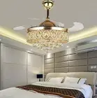 42" Gold Crystal Ceiling Fan Light Remote 3 Color Change LED Light Fandelier