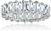 [Hoops & Loops] Sterling Silver Cubic Zirconia 5x3mm Baguette-Cut Anniversary Eternity Band Ring
