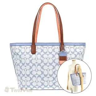 COACH 肩背包 托特包 織布 小C logo A4 藍 全新 100%正品 全省專櫃可送修 twemall