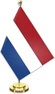 Netherlands Desk Small Flag Set,5×8 Inch Mini Dutch Desktop Banner,12" Metal Solid Pole Decor,Tiny Digital Printed Polyester Banner With Golden Base