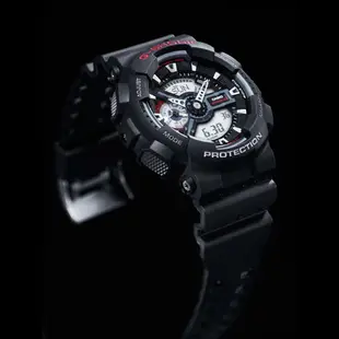 CASIO 卡西歐 G-SHOCK 經典紅黑重機雙顯手錶-55mm GA-110-1A