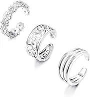 [Milacolato] 3Pcs 925 Sterling Silver Toe Rings for Women 18K White Gold Plated Adjustable Open Cuff Toe Rings Daisy Cubic Zirconia Finger Foot Jewelry Set