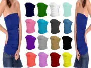 Ladies Womens Bandeau Vest Top Sleeveless Ruched Boob Tube Sizes 8-26