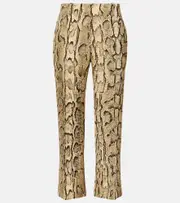 [Dries Van Noten] Dries Van Noten Snake-print mid-rise flared jacquard pants AU 10 beige
