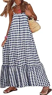 [miduo] Womens Summer Bohemian Pattern Spaghetti Straps Sleeveless Casual Maxi Long Dresses