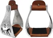 CHALLENGER Horse Western Saddle Turquoise Aluminium Bell Engraved Cut-Out Stirrups 51146v