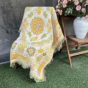 Hopstar Floral Throw Blanket Outdoor Blankets and Throws Boho Western Decor Cotton Woven Couch Cover Blanket for Sofa Living Room Beach Travel 51"x63" (Yellow Flower)