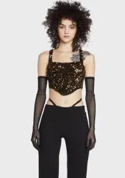 [RARE LONDON] Gold Sequin Corset Glove Top