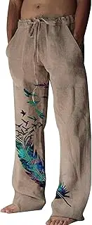 [JEShifangjiusu] Boho Cotton Linen Pants Casual Baggy Hippy Beach Yoga Pants Lightweight Athletic Sports Trousers for Men