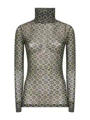 [Dries Van Noten] Dries Van Noten-Top In Rete Con Stampa Mini Tie Verde-Donna S