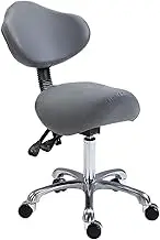 Saddle Stool on Wheels Swivel Adjustable Stool, Beauty Stool Chair with Back Support, Ergonomic Saddle Chair Rolling Stool for