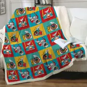 Multi Colored Retro Cameras and Birds Throw Blanket